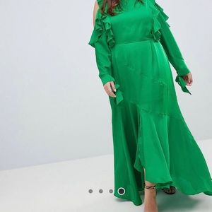Green satin dress